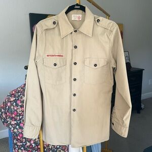 VINTAGE Boy Scouts Of America Men's Small Tan  Long Uniform Button Front Shirt